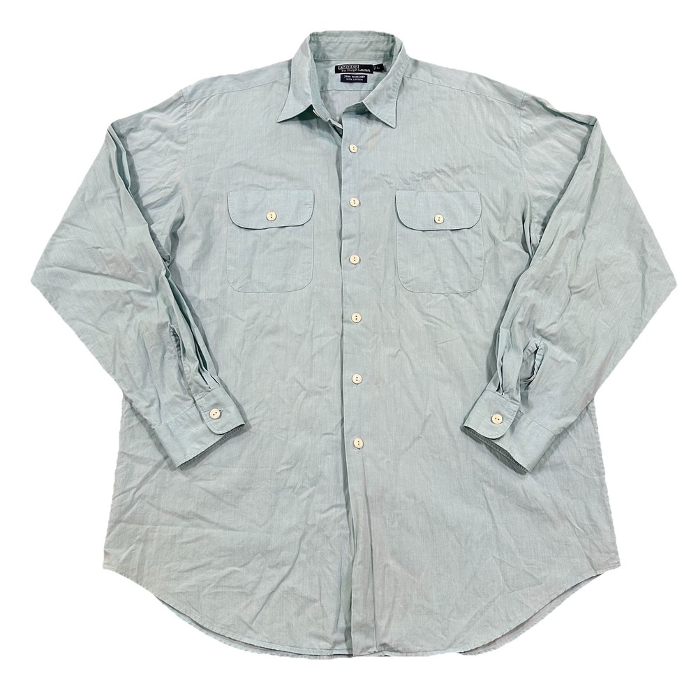 Polo Ralph Lauren Shirt Mens L Blue Lightweight Java Workshirt Long Sleeve VTG